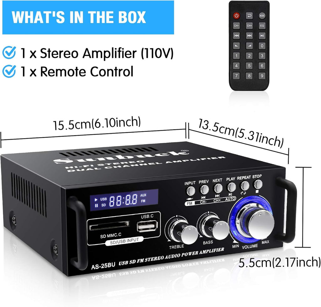 180W Wireless Bluetooth Stereo Amplifier, Dual Channel, Pack of 2 J942