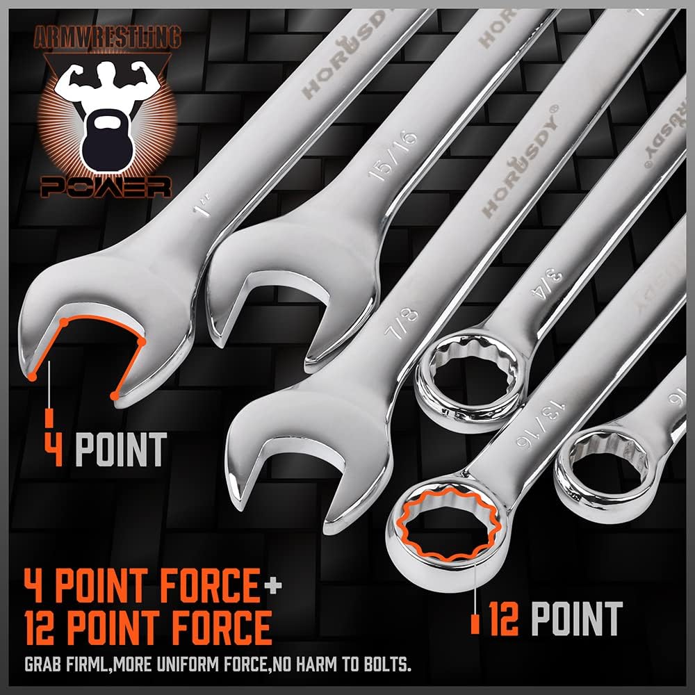 32-Piece Combination Wrench Set, SAE and Metric, 12 Point, Chrome Vanadium Steel L120256