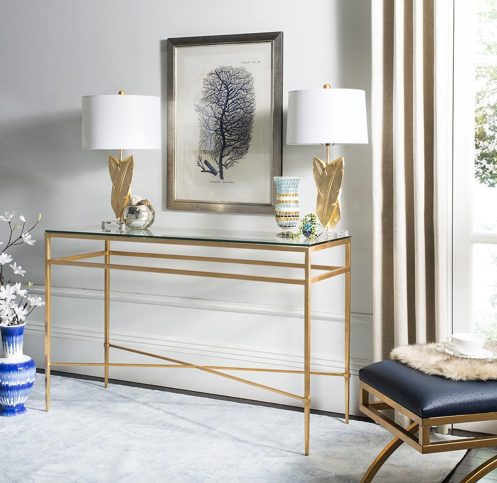 Antique Gold Glass Console Table W3482