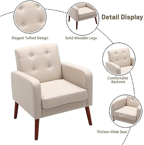 Dark Grey Linen Arm Chair with Solid Wood Legs M49954