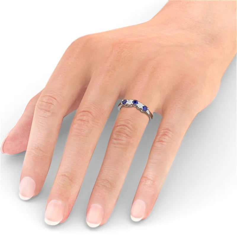 14K White Gold Eternity Band with Blue Sapphire and Diamond I4330