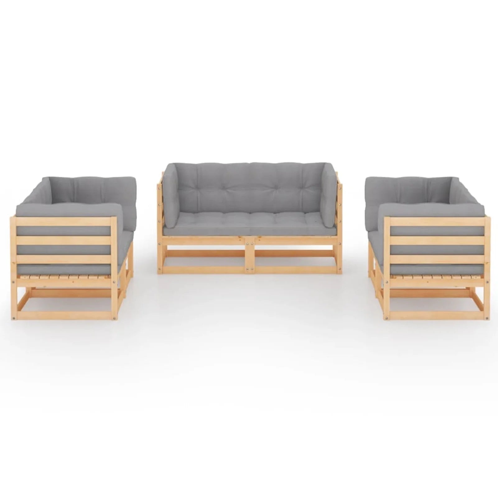 6 Piece Gray Cushioned Pinewood Outdoor Sectional Sofa Set R671