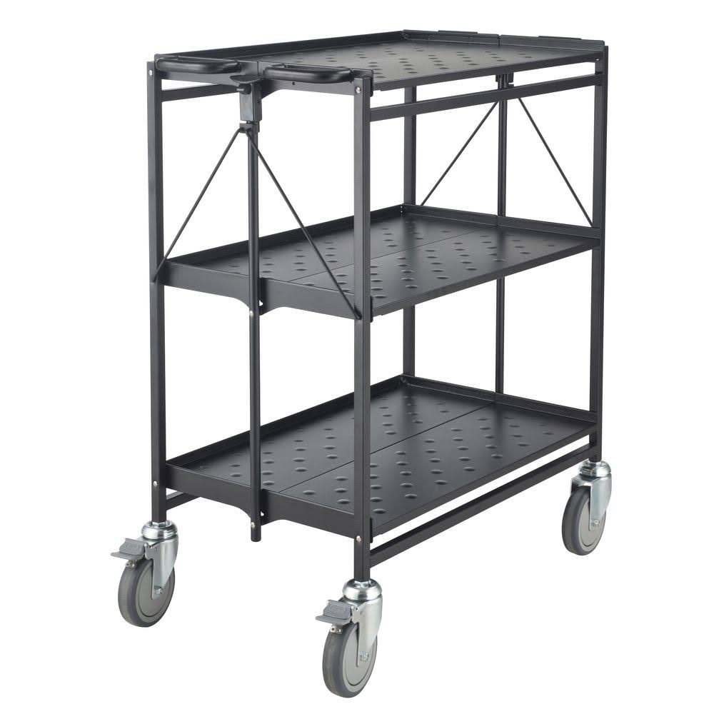 3-Shelf Folding Swivel Caster Cart in Black G7734
