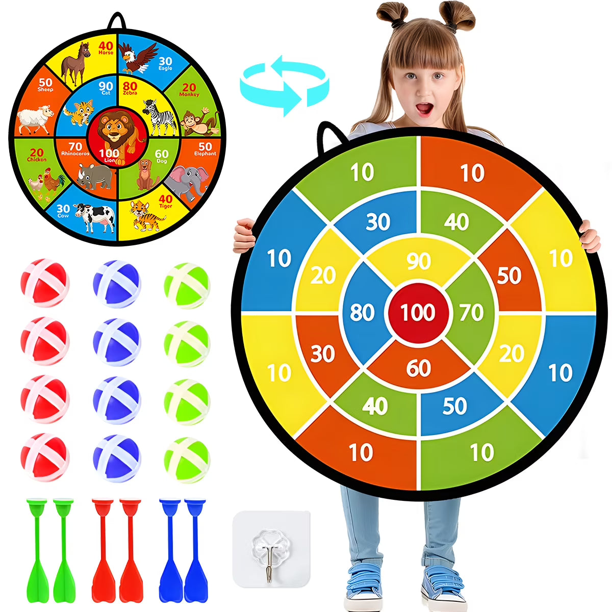 28" Double-Sided Dart Board with 12 Sticky Balls and 6 Darts F423