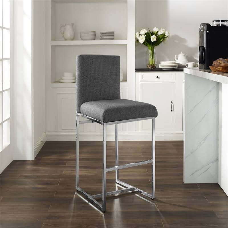 Chrome Metal Bar Stool in Gray I95149