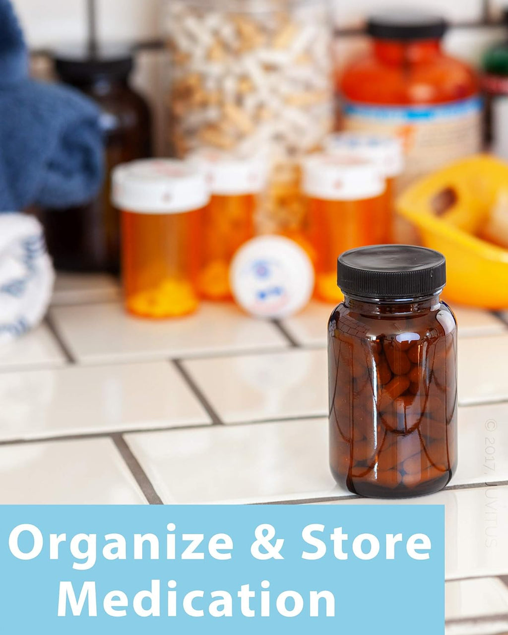 24 Pack Amber Glass Bottle with Black Ribbed Lid O76506