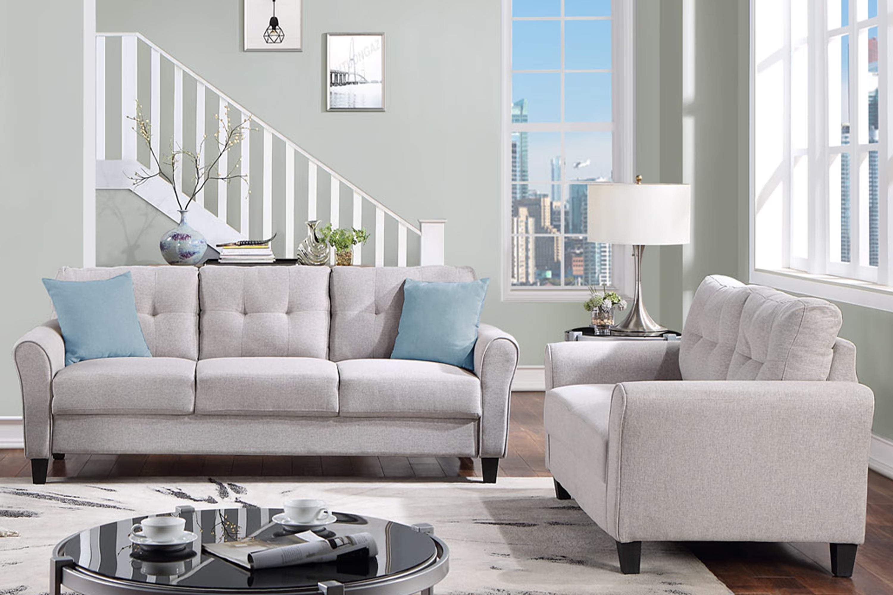 Linen Upholstered Light Grey Sofa Set (2+3-Seat) I24852