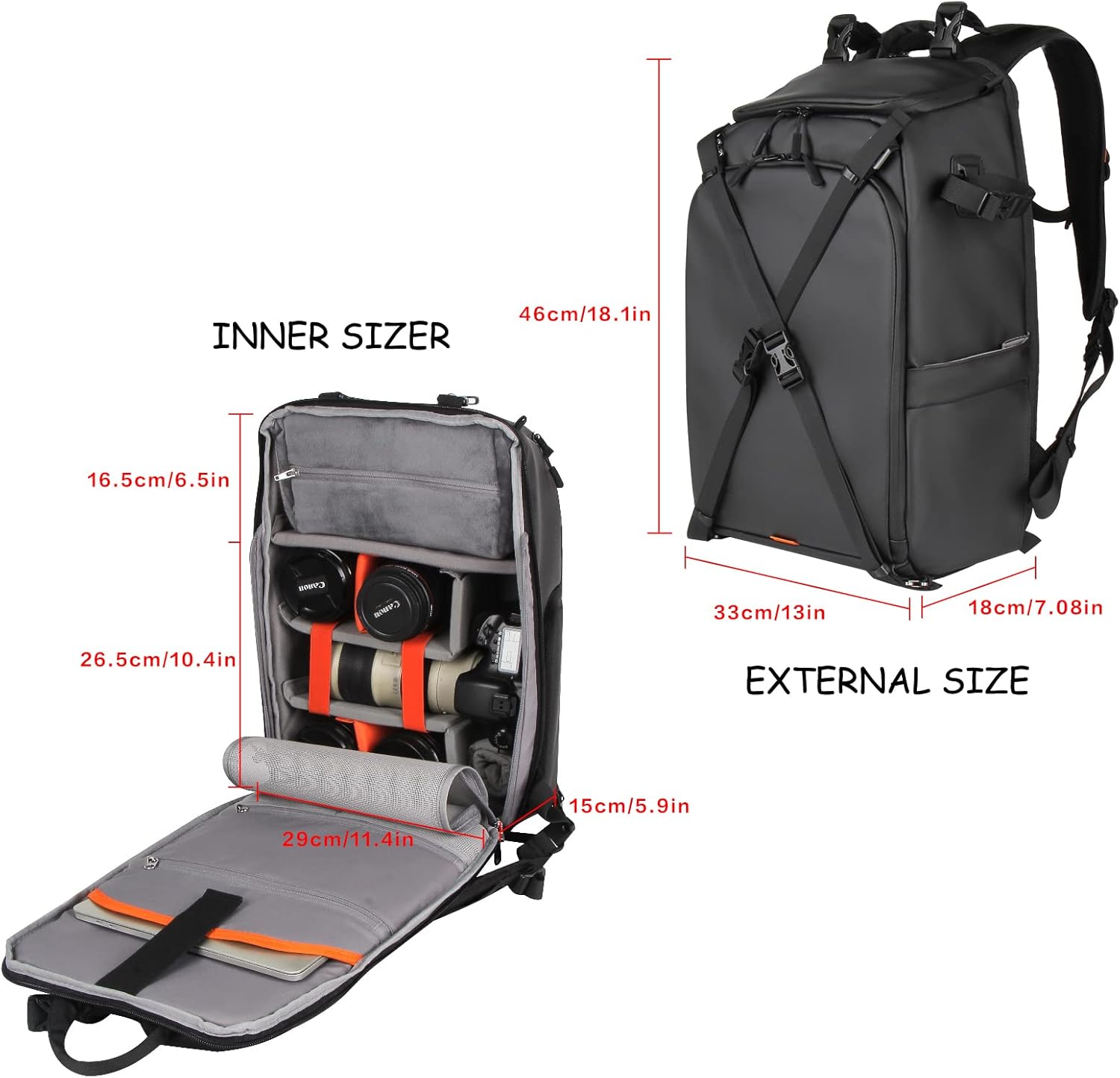 Waterproof Medium Camera Bag Backpack with Laptop Compartment and Rain Cover Y63008