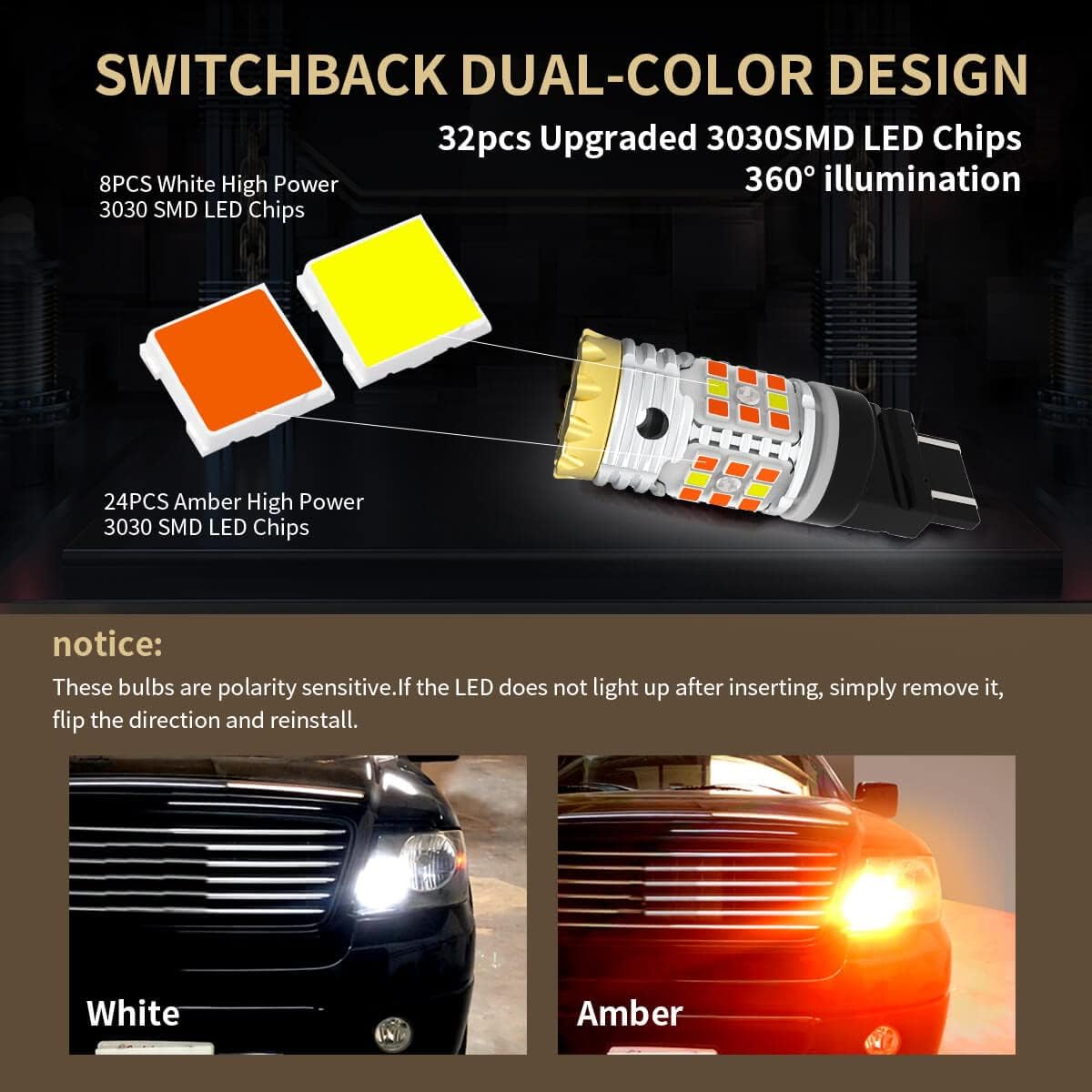 4257 LED Bulb Switchback Front Turn Signal Canbus Ready Amber Blinker White DRL (2 Pack) G19613