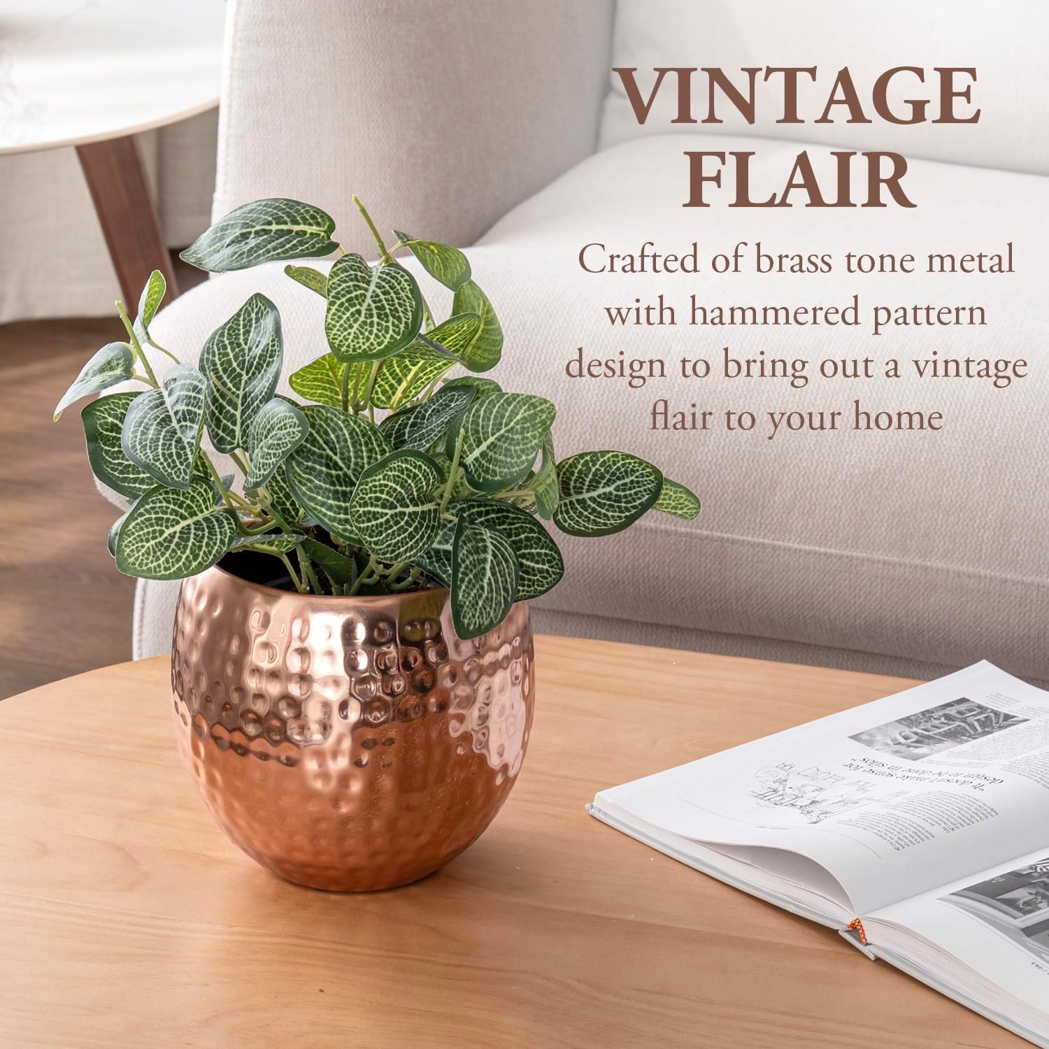 6.5 Inch Hammered Copper Tone Metal Planter Pot Y807