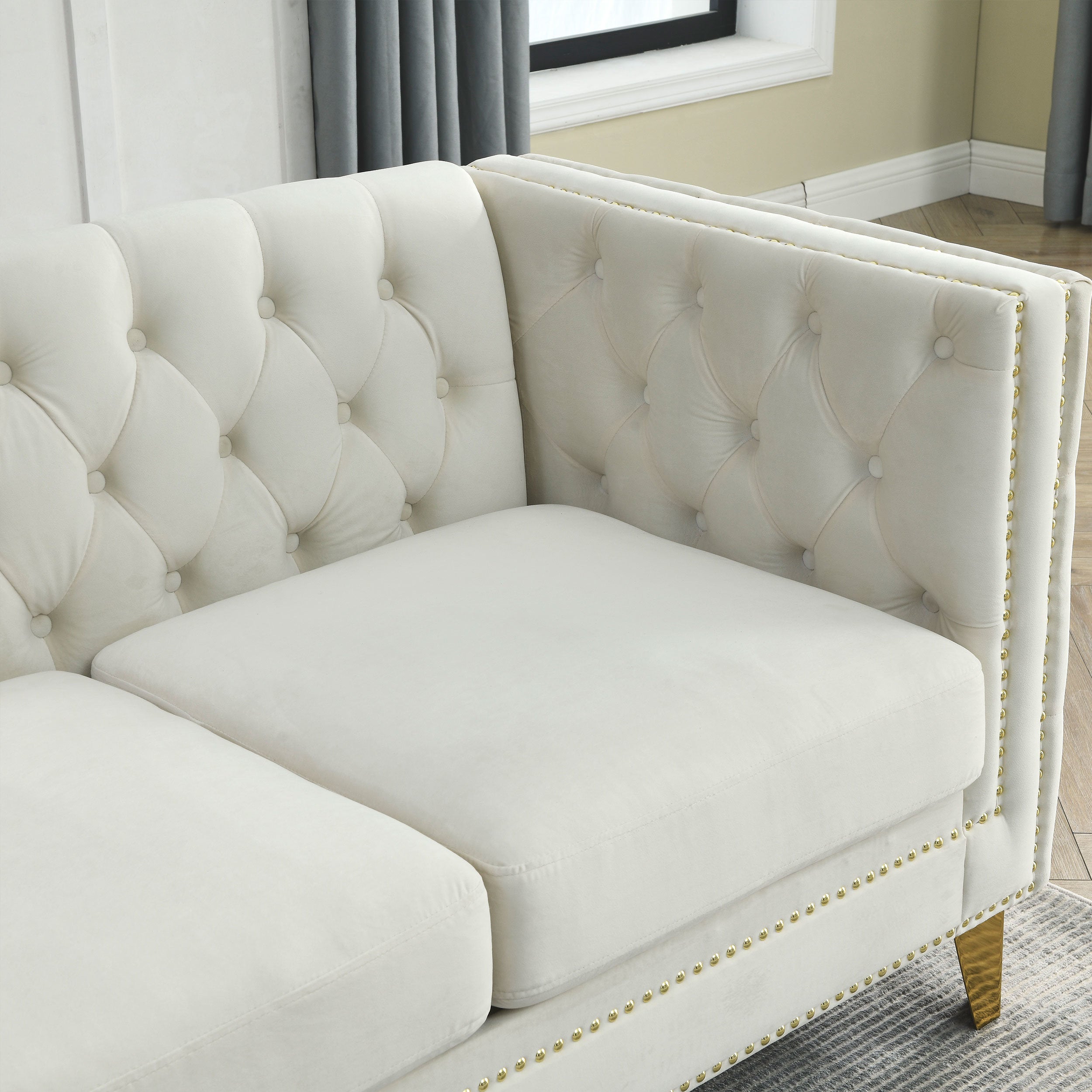 Beige Velvet Sofa N34081