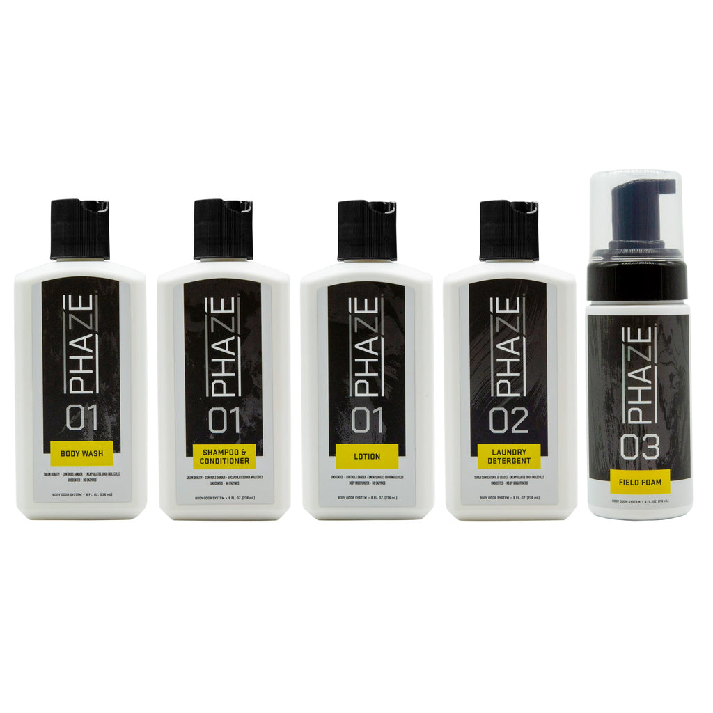 Body Odor System with Body Wash, Shampoo/Conditioner, Body Lotion, Laundry Detergent and Field Foam Y615