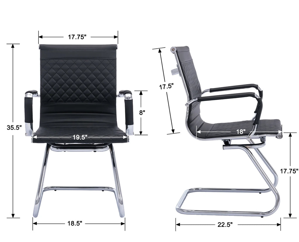 Black Faux Leather Office Guest Chair Set of 2 with Metal Sled Base I798750