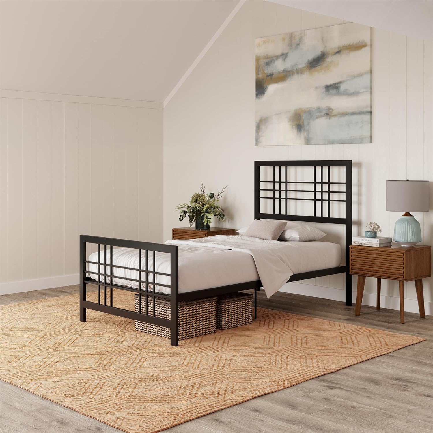 Twin Size Metal Bed Frame with Adjustable Storage L3283