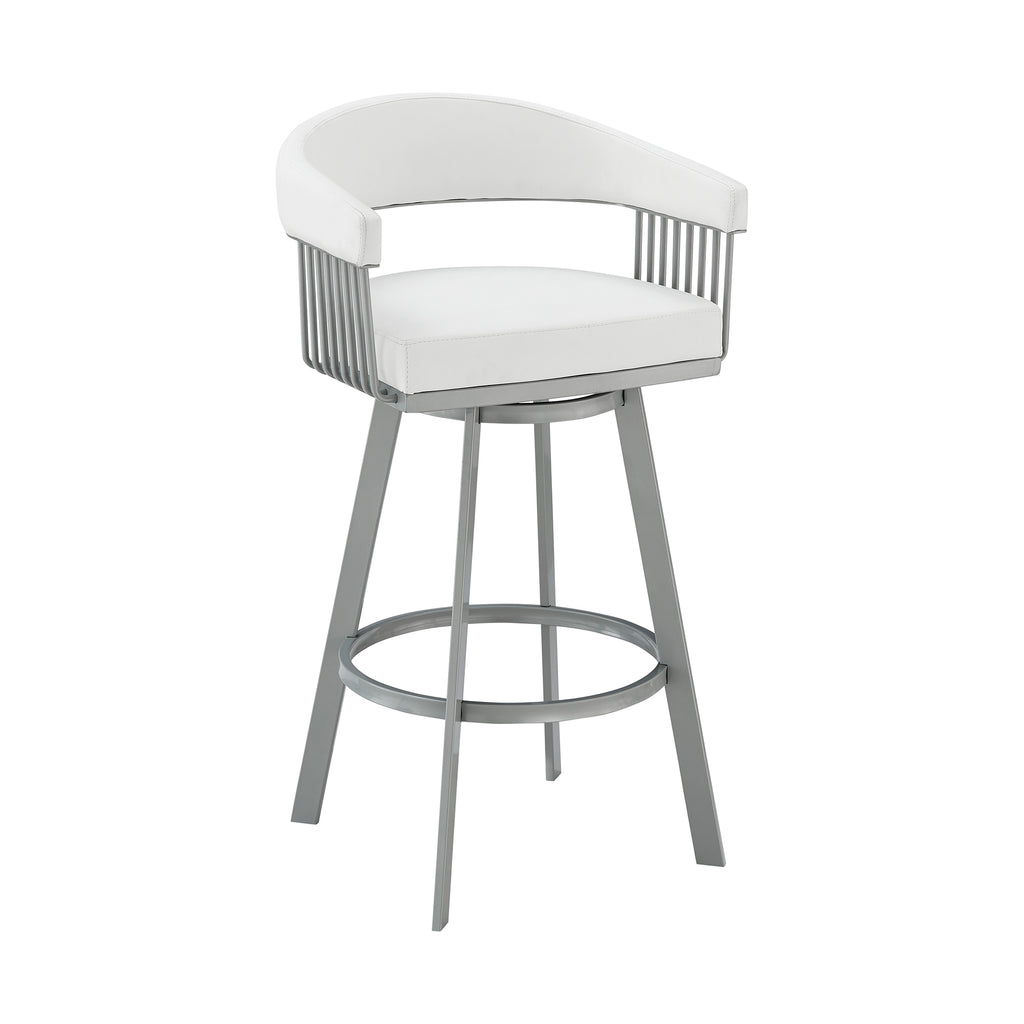 Faux Leather Swivel Bar Stool in White/Silver S308