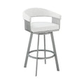 Faux Leather Swivel Bar Stool in White/Silver S308