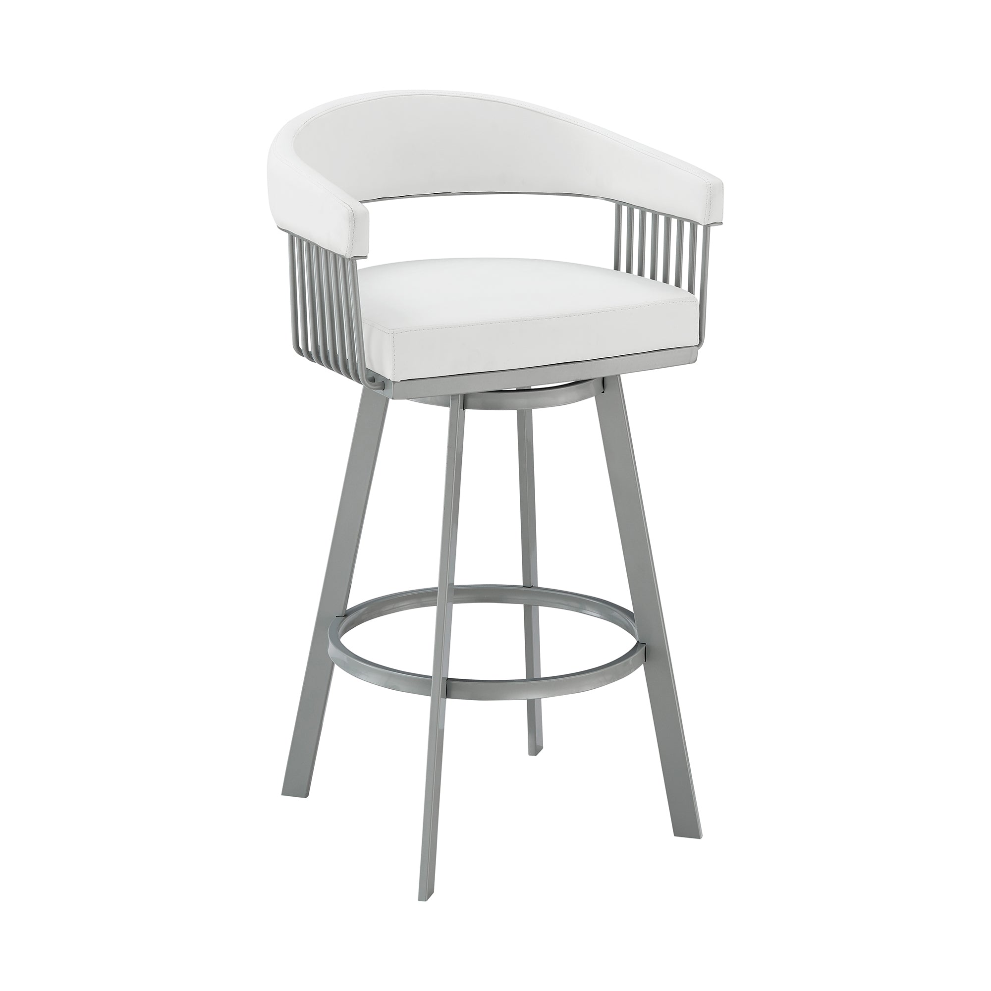 Faux Leather Swivel Bar Stool in White/Silver S308