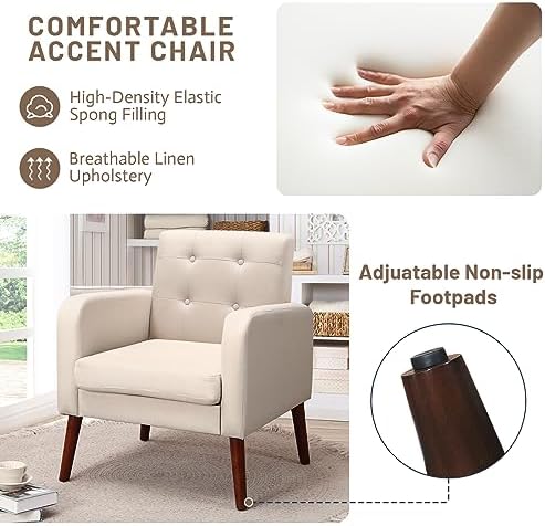 Dark Grey Linen Arm Chair with Solid Wood Legs M49954