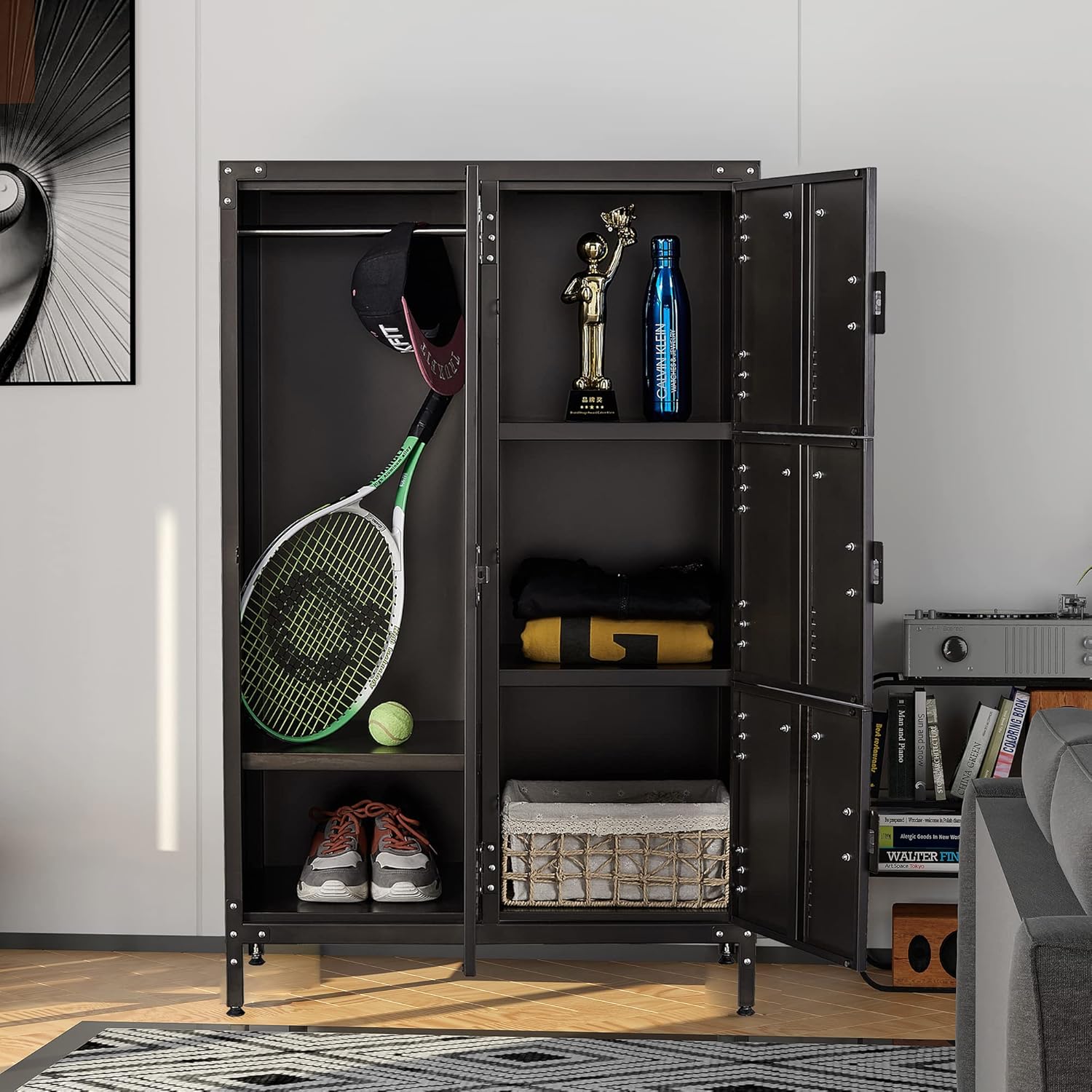 Metal Storage Cabinet with 4 Doors, 55 Height Steel Cabinet with Lockable Doors B664