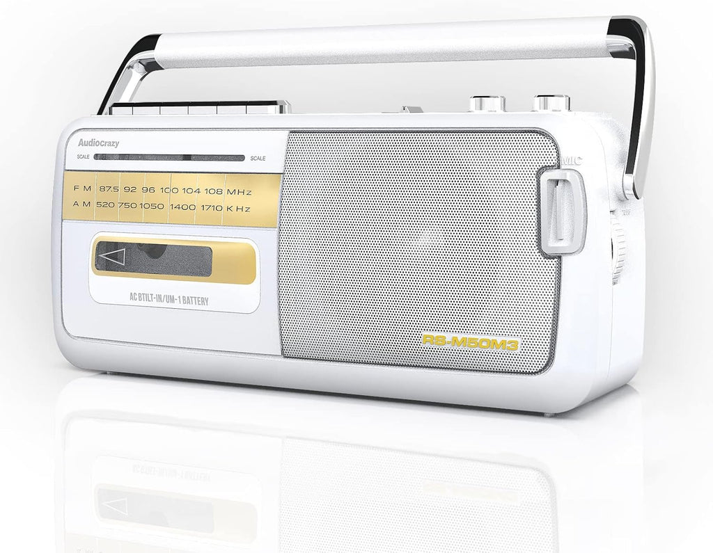 White Retro Boombox Cassette Player with USB Slot R681339