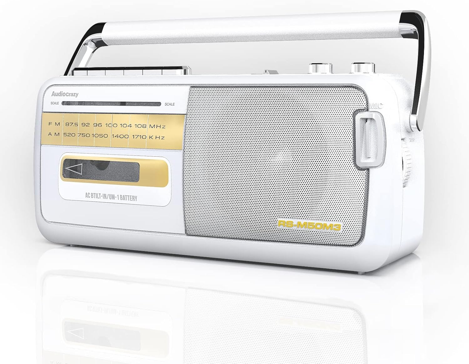 White Retro Boombox Cassette Player with USB Slot R681339