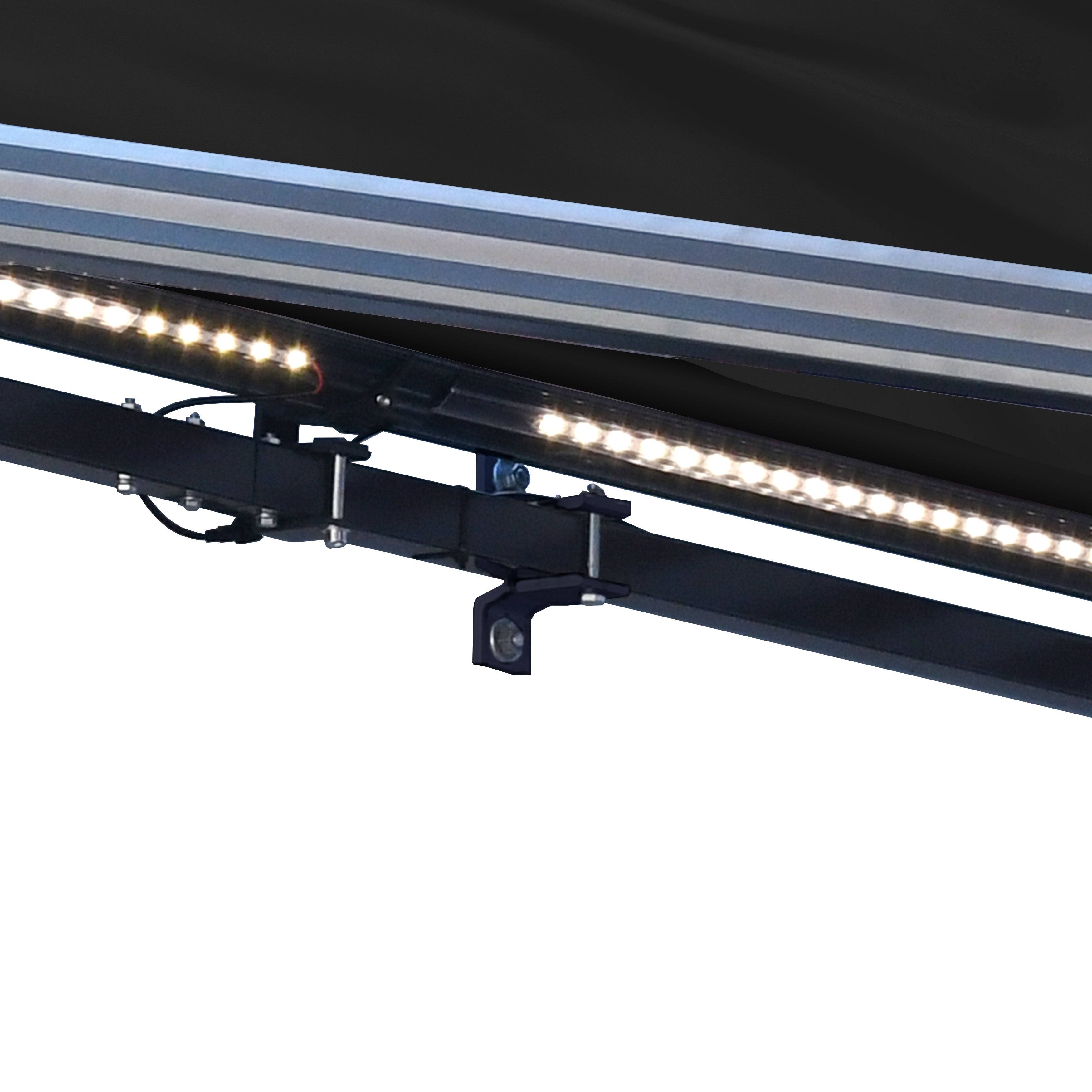 Motorized LED 12 x 10 ft. Half Cassette Retractable Awning Black B35022