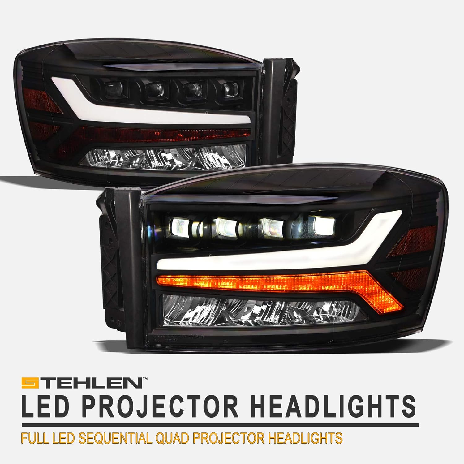 Full LED Sequential Quad Projector Headlights (Black) N61457