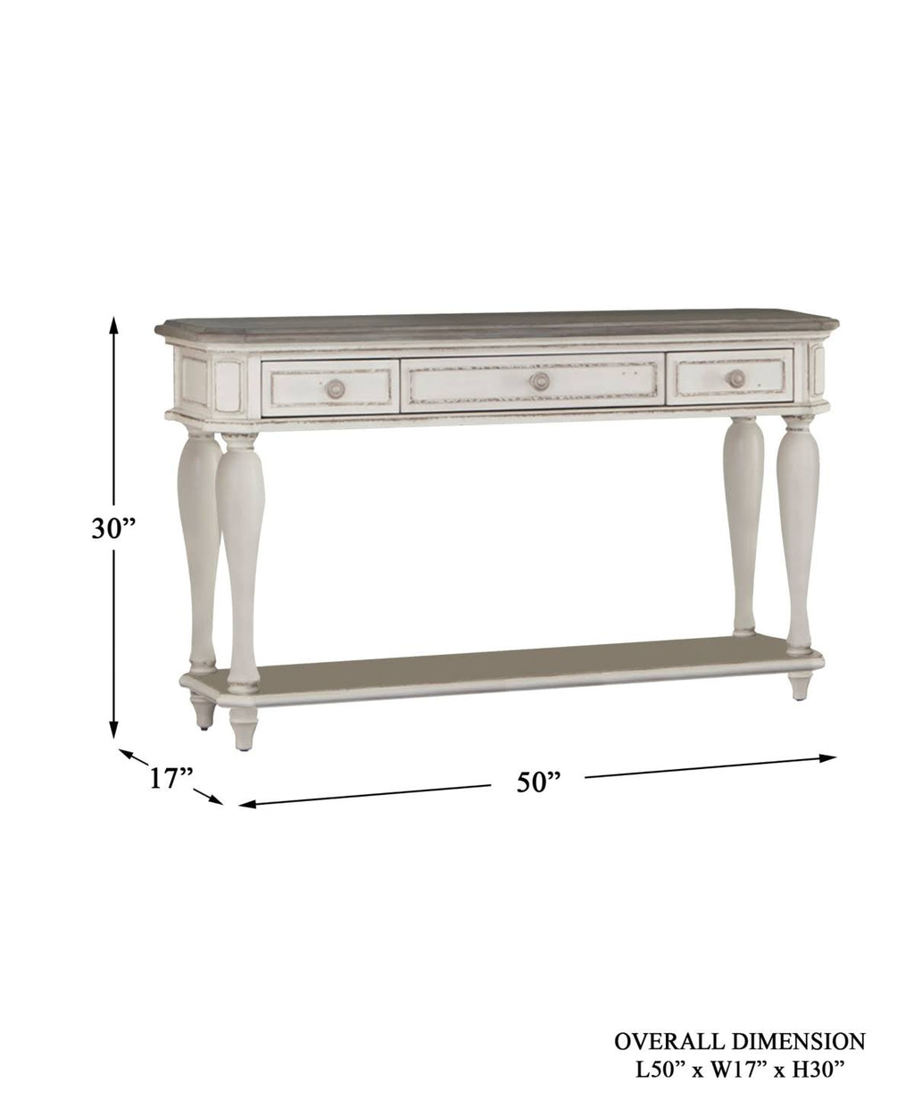 Antique White Wood 3 Drawer Console Table Z79779
