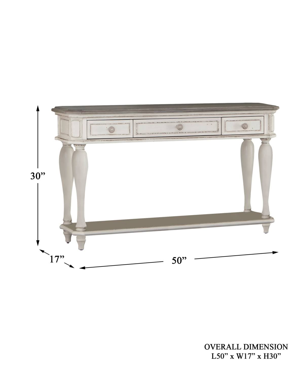 Antique White Wood 3 Drawer Console Table Z79779