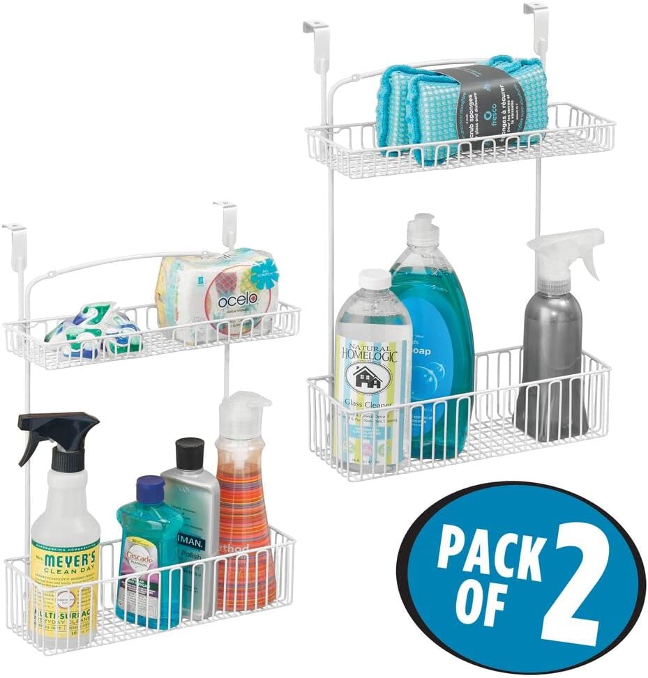 Matte White Metal Over Cabinet Kitchen Storage Organizer Basket, 2 Pack F76013
