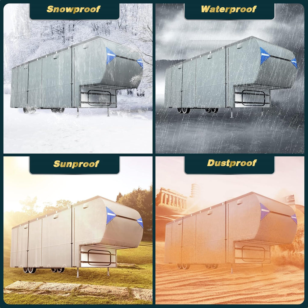 5th Wheel RV Cover with 4 Tire Covers & 2Pcs Extra Winproof Straps E94063