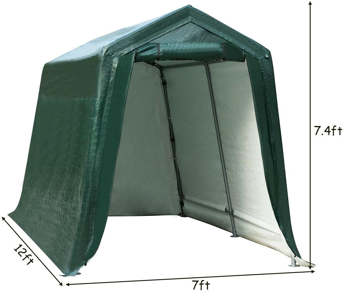7 Ft x 12 Ft Outdoor Carport Patio Storage Shelter Metal Frame and Waterproof Ripstop Cover N794