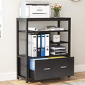 White Wood Lateral File Cabinet with Drawer and Metal Wire Open Storage Shelves S4329