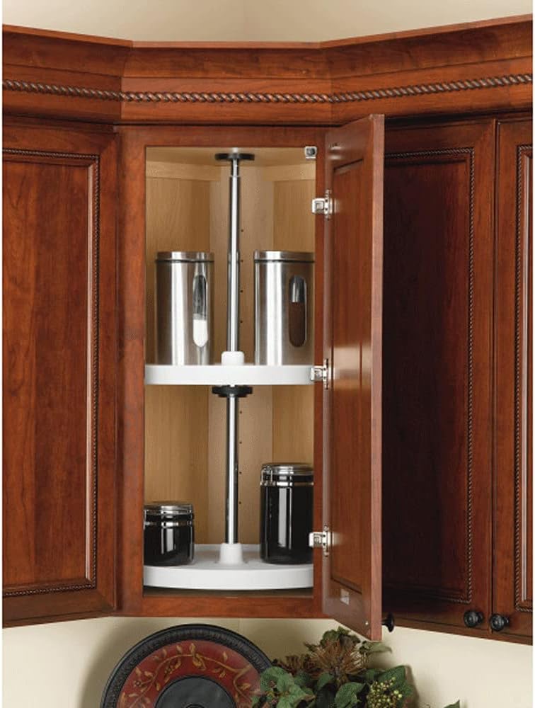 28 Inch Polymer White 2 Shelf Lazy Susan Corner Kitchen Cabinet Organizer X884