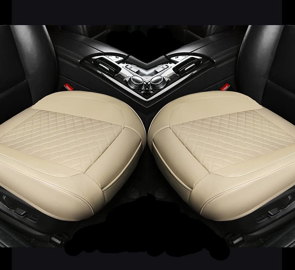 2PCS PU Leather Car Seat Cover Protector Front Seat Bottom Universal Beige Pack of 2 Z977