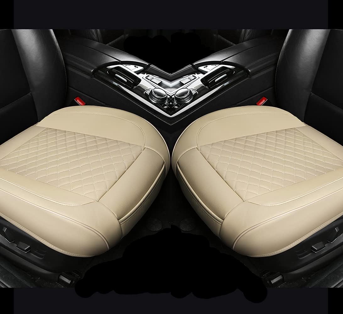 2PCS PU Leather Car Seat Cover Protector Front Seat Bottom Universal Beige Pack of 2 Z977