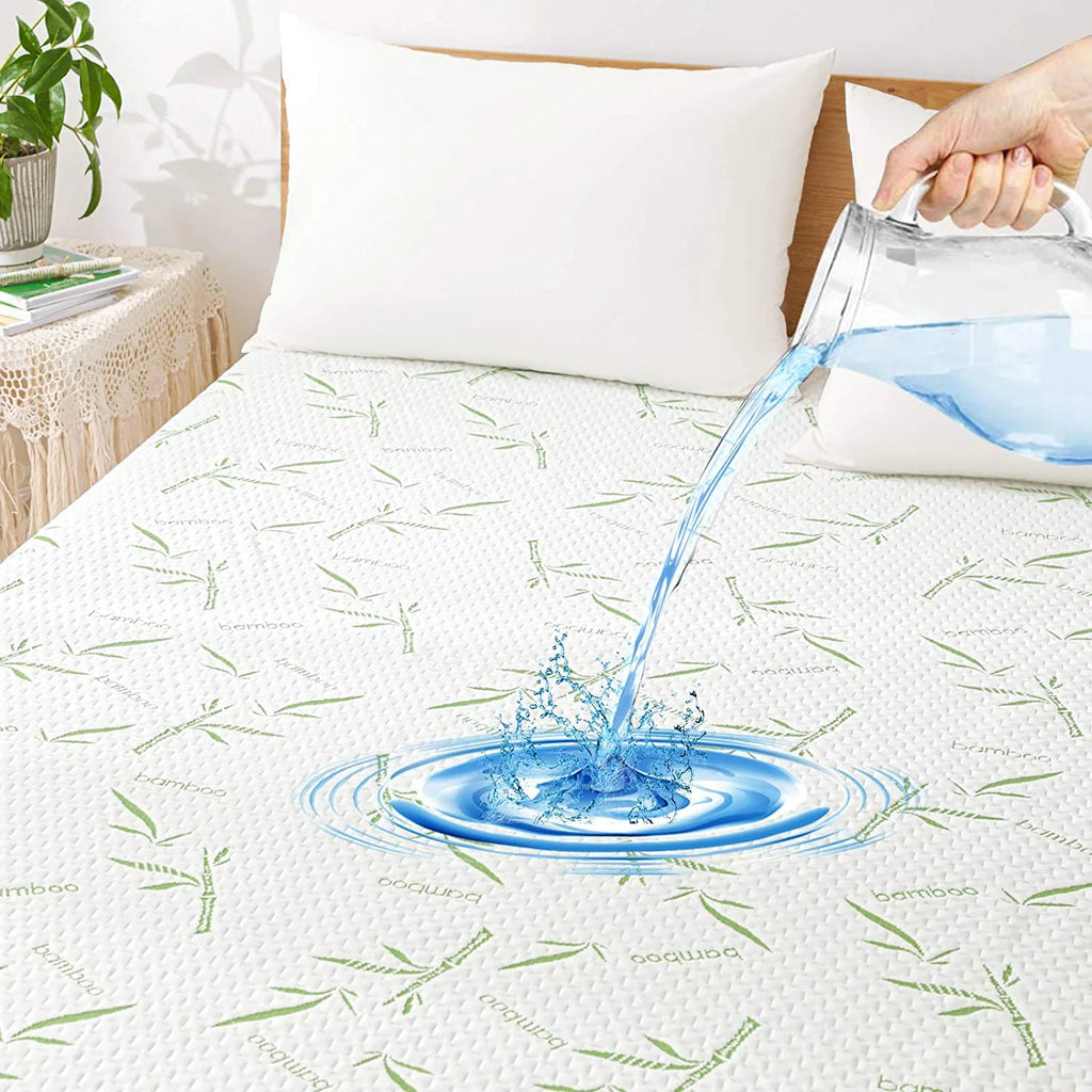 Twin Size Linen Bamboo Waterproof Mattress Protector with Cooling Fabric L5599