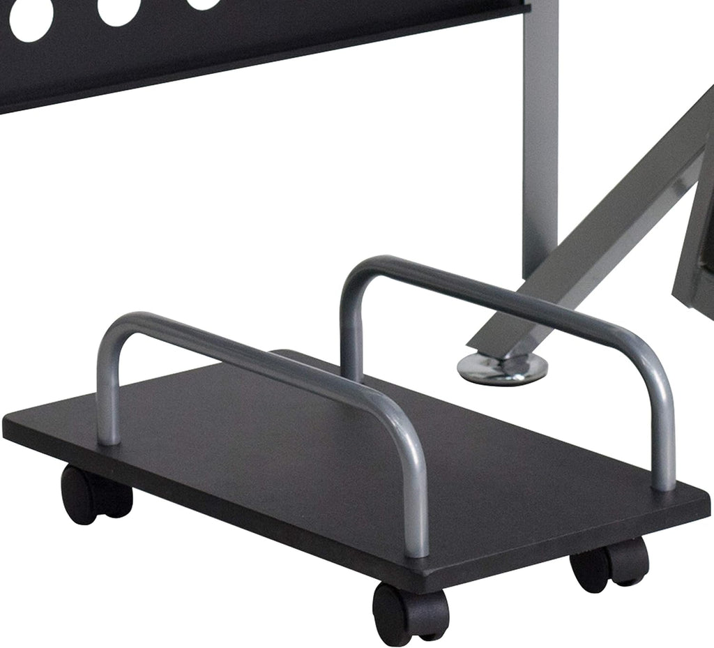 Black Glass Computer Desk with Keyboard Tray and CPU Cart R603532