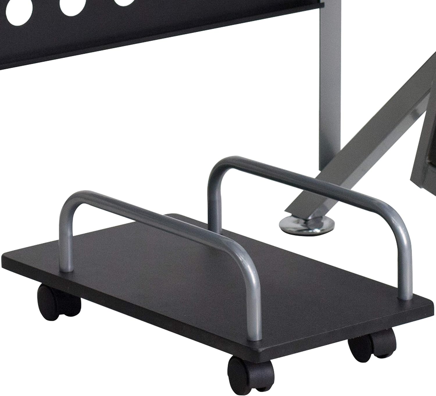 Black Glass Computer Desk with Keyboard Tray and CPU Cart R603532