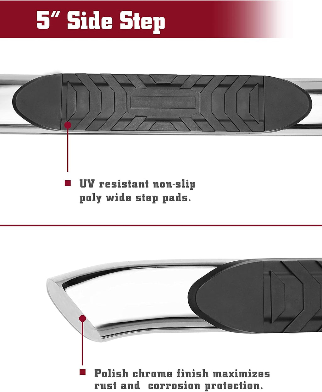 5 Oval Bend Stainless Steel Side Bars Step Rails for 2019-2022 Ford Ranger SuperCrew Cab (2 pcs) B86898