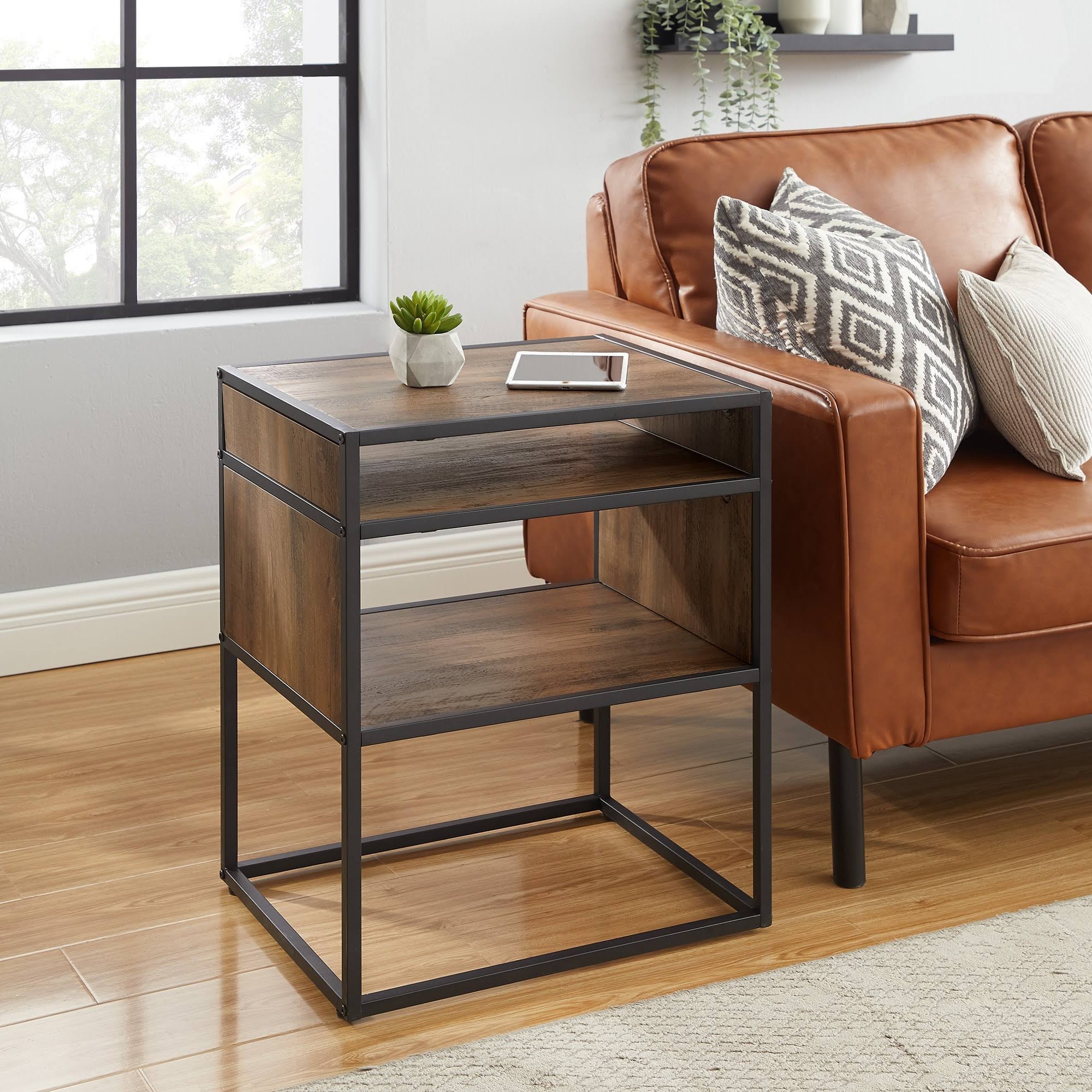 Dark Walnut Side Table with Open Shelf R3486