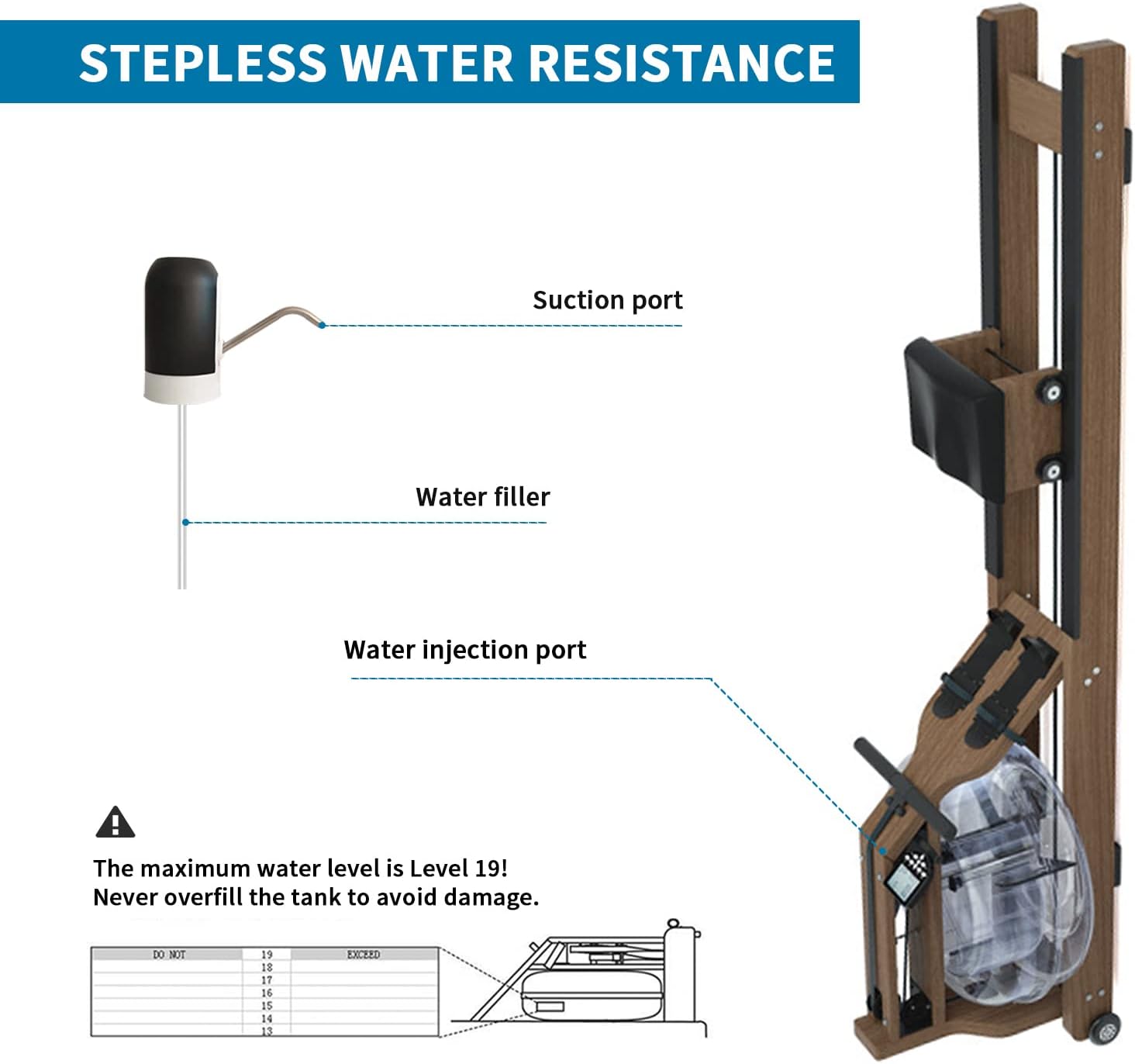 Wooden Water Rowing Machine with Bluetooth Monitor E65050