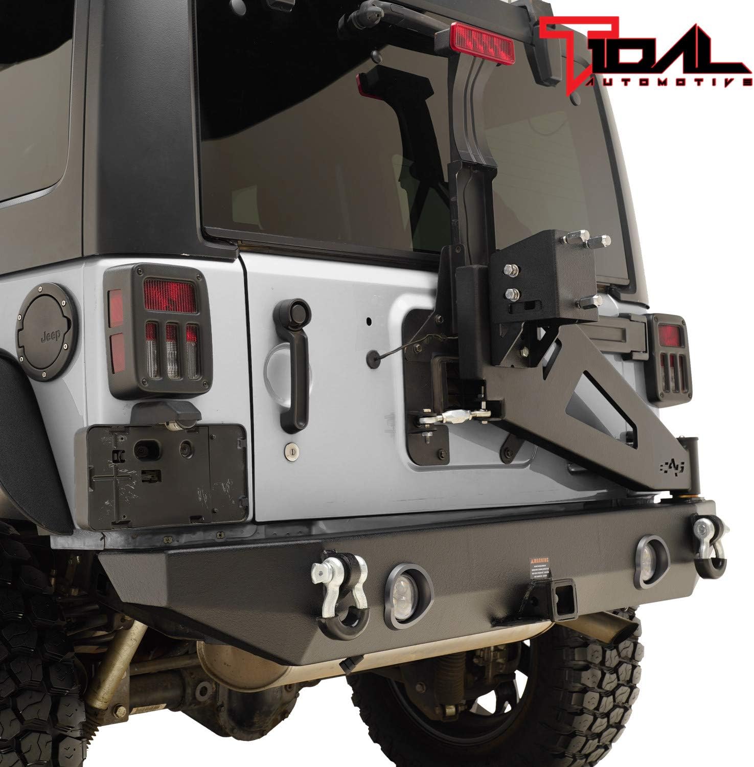 Rear Bumper with Spare Tire Rack and Hitch Receiver with 2 LED Lights M32966
