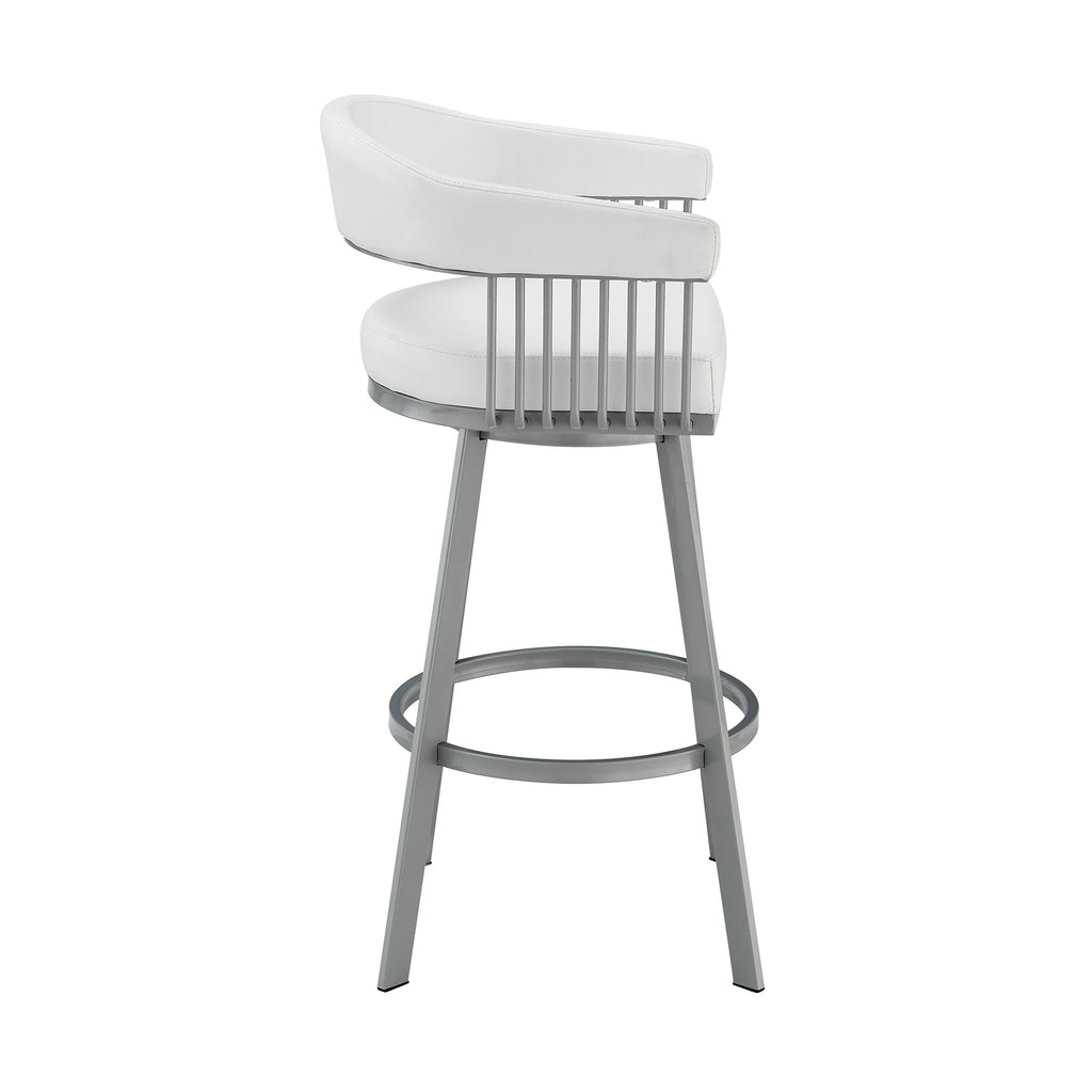 Faux Leather Swivel Bar Stool in White/Silver S308