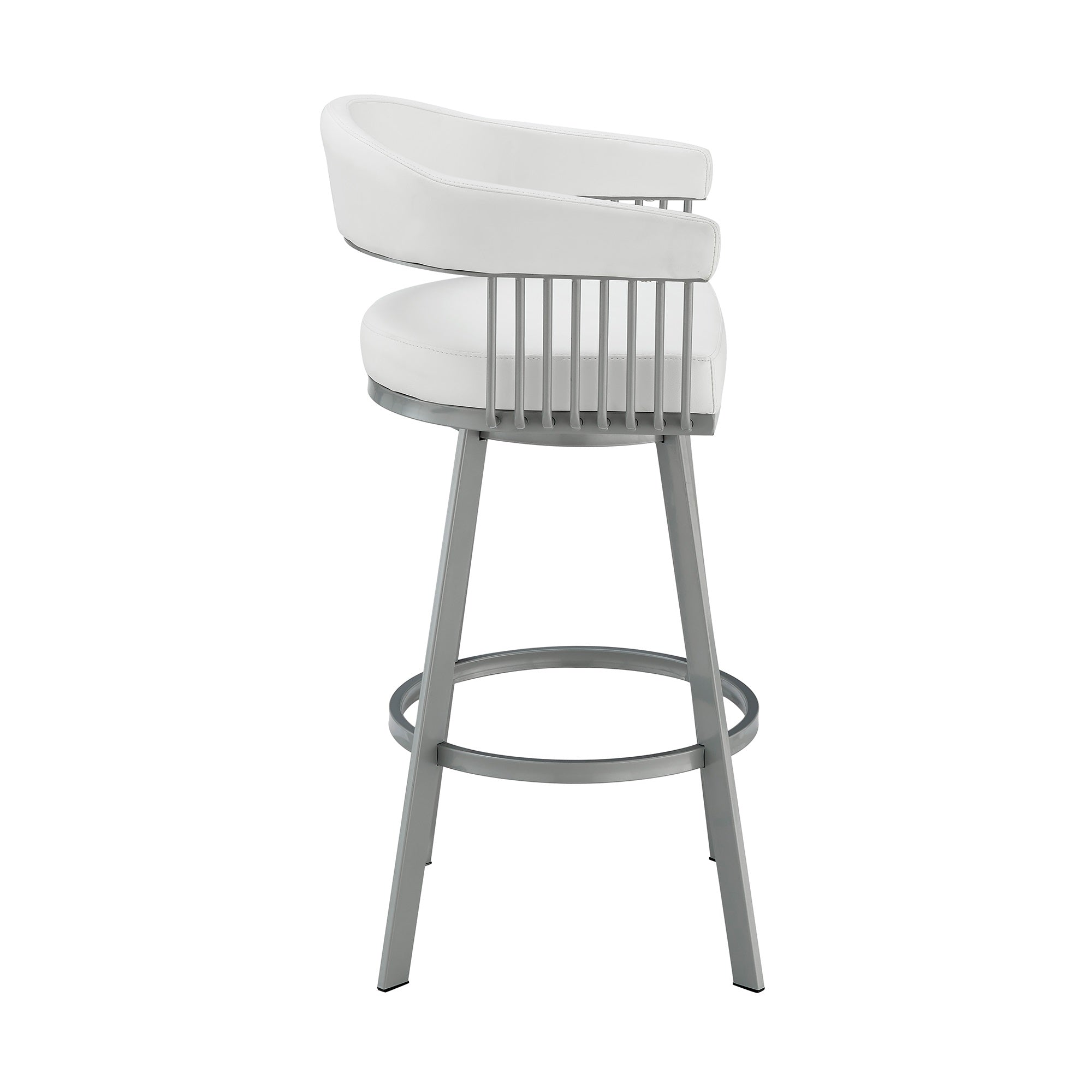 Faux Leather Swivel Bar Stool in White/Silver S308