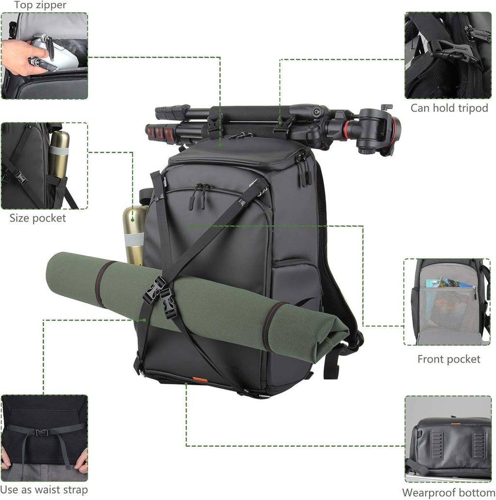 Waterproof Medium Camera Bag Backpack with Laptop Compartment and Rain Cover Y63008