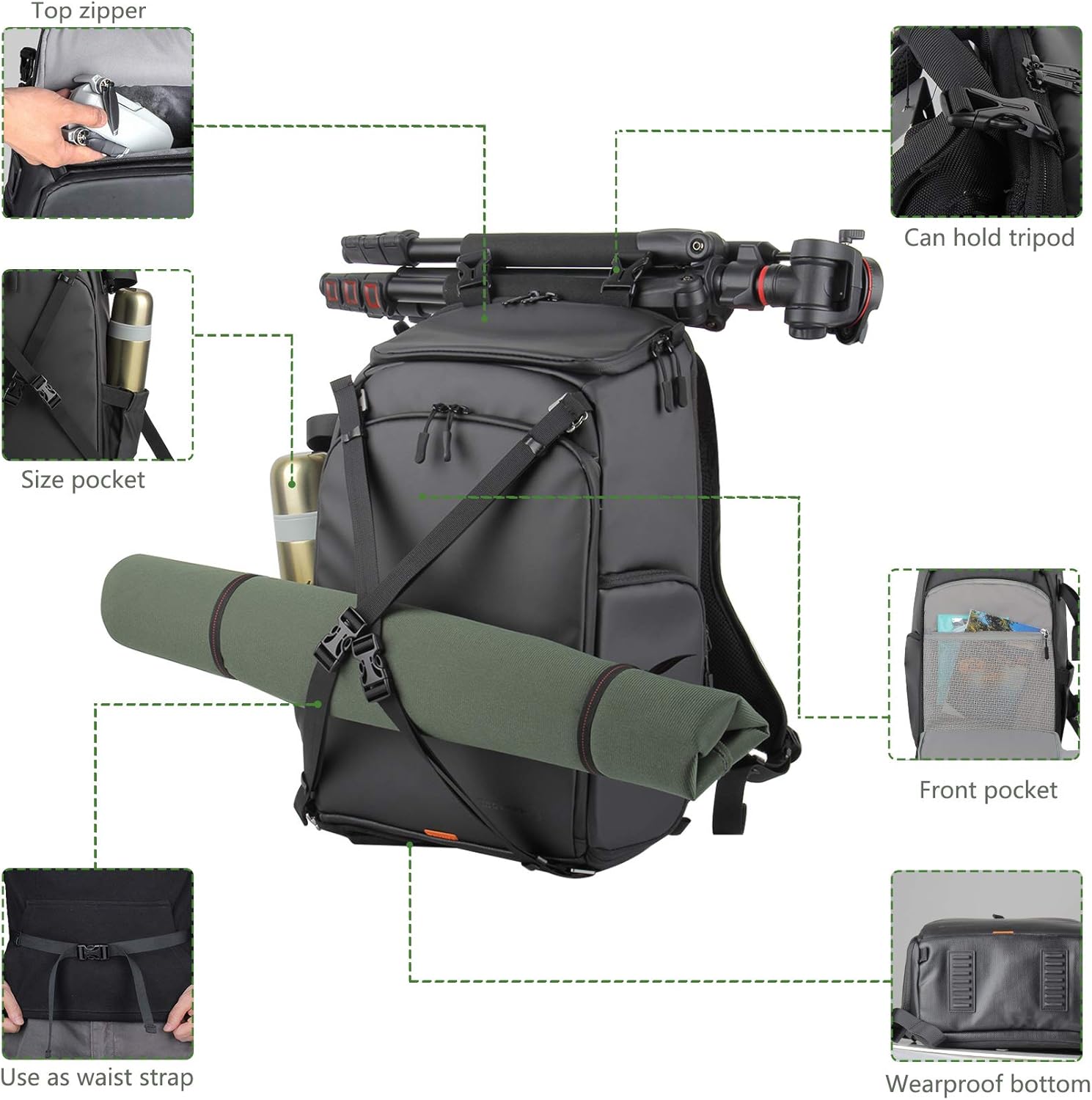 Waterproof Medium Camera Bag Backpack with Laptop Compartment and Rain Cover Y63008