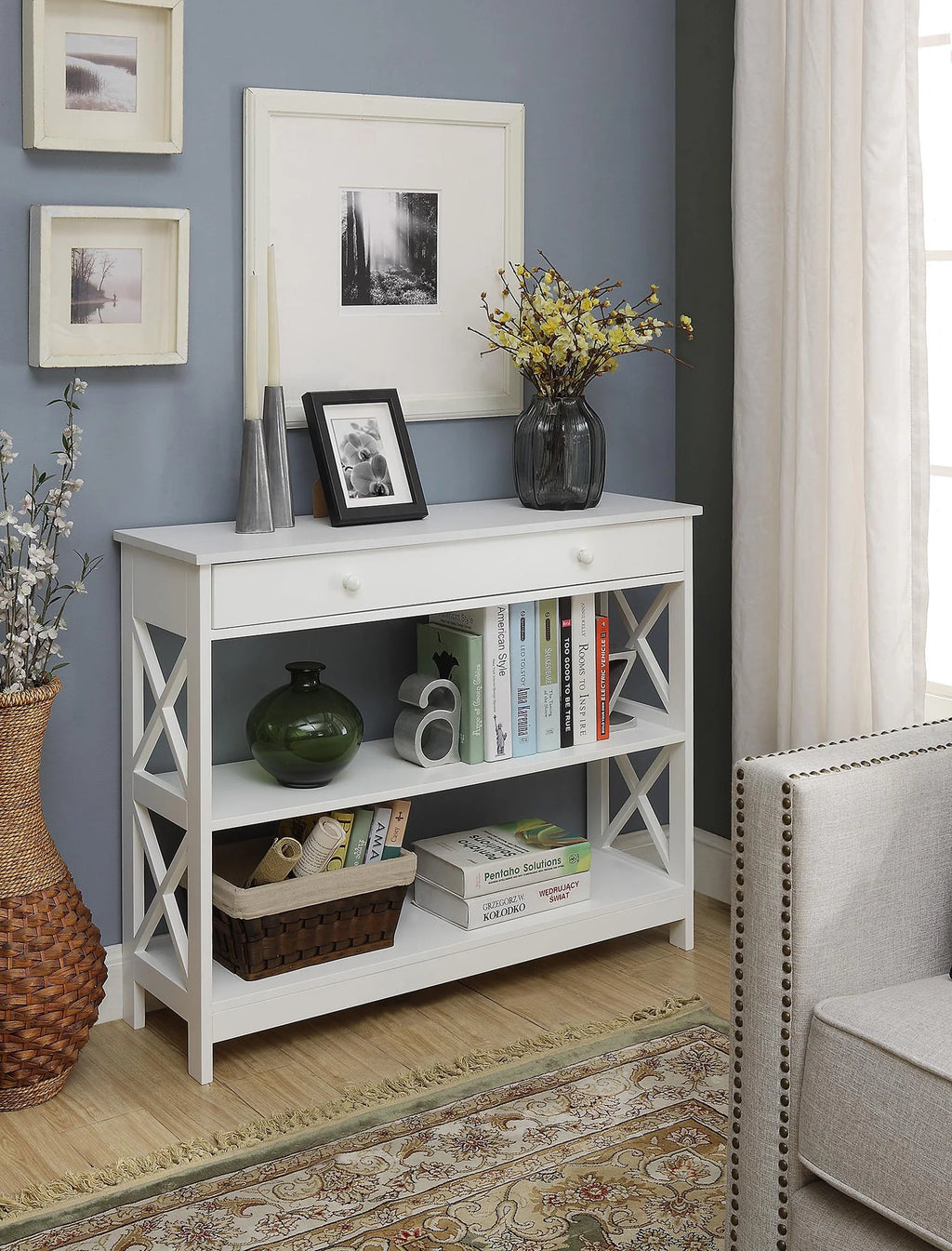 White 1 Drawer Console Table with Shelves P974