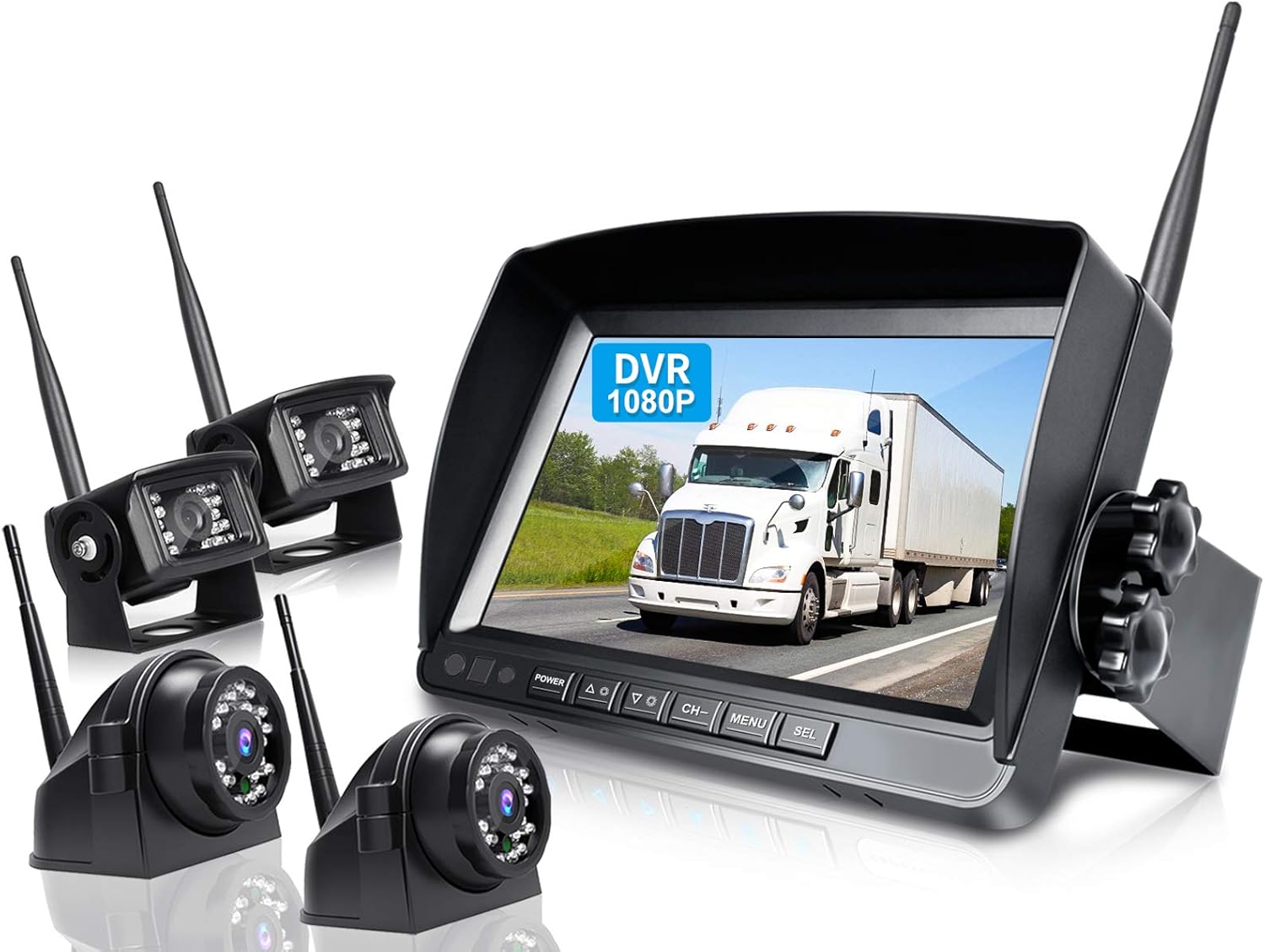 9'' Wireless Backup Camera System with 9 Inch DVR Quad Split Monitor W448515
