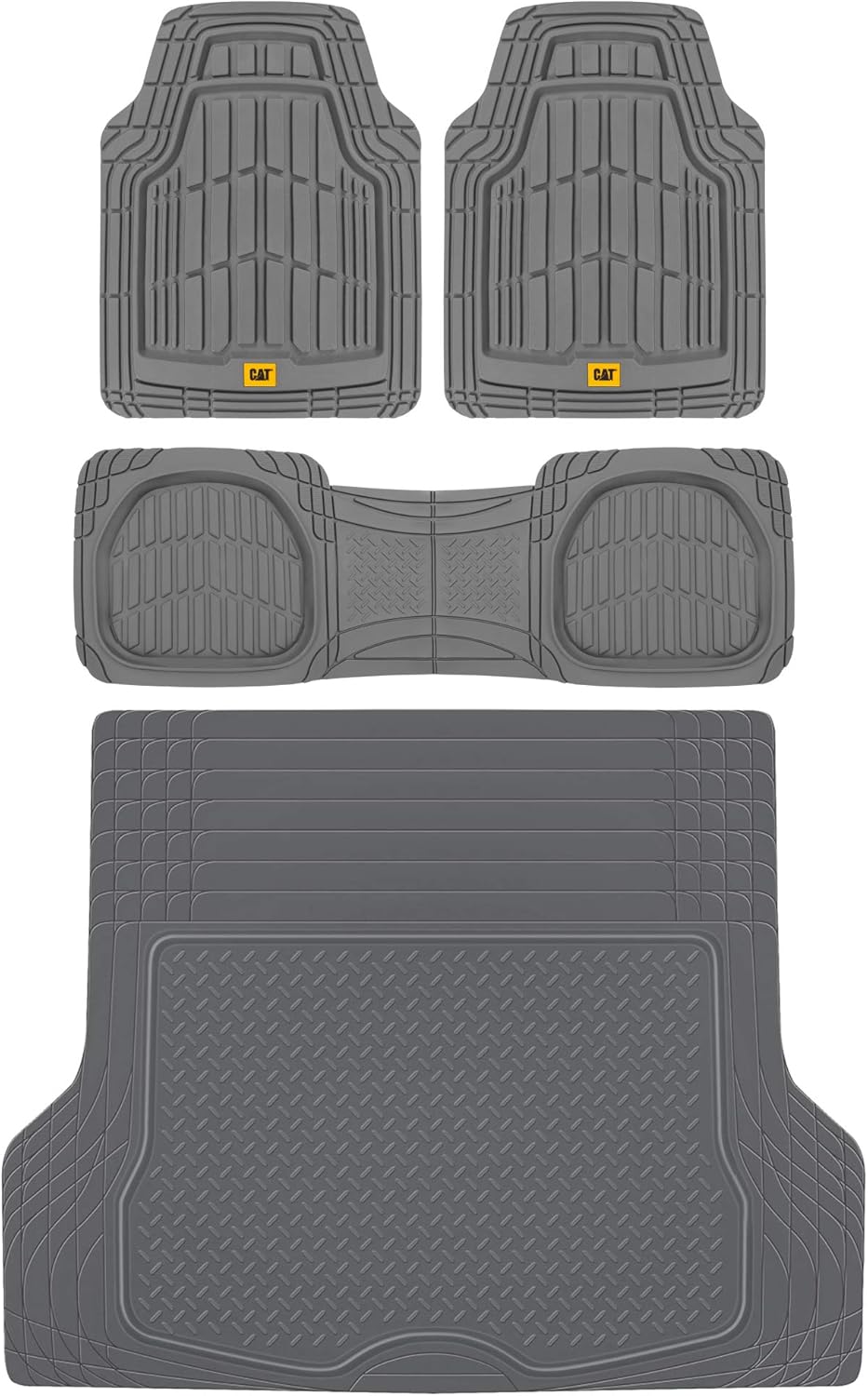 3-Piece Deep Dish Rubber Car Floor Mats with Trunk Cargo Liner F624